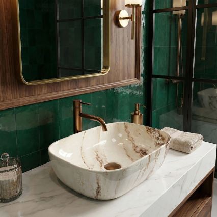 REA-U3601 - Lavabo da appoggio BELINDA 33x46,5 cm ceramica/beige/effetto pietra