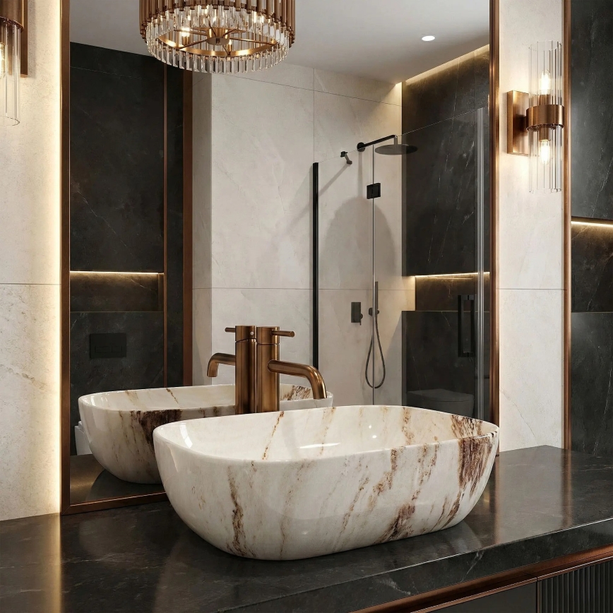 REA-U3601 - Lavabo da appoggio BELINDA 33x46,5 cm ceramica/beige/effetto pietra