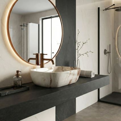 REA-U3601 - Lavabo da appoggio BELINDA 33x46,5 cm ceramica/beige/effetto pietra