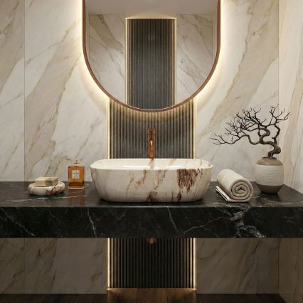 REA-U3601 - Lavabo da appoggio BELINDA 33x46,5 cm ceramica/beige/effetto pietra
