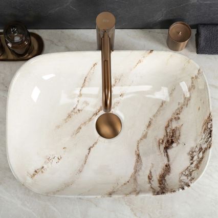 REA-U3601 - Lavabo da appoggio BELINDA 33x46,5 cm ceramica/beige/effetto pietra