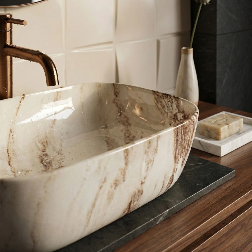 REA-U3601 - Lavabo da appoggio BELINDA 33x46,5 cm ceramica/beige/effetto pietra