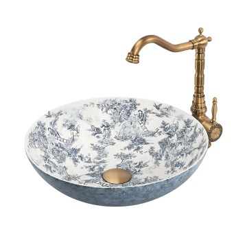 REA-U3608 - Lavabo da appoggio JULIANA 40 cm ceramica/bianco/blu