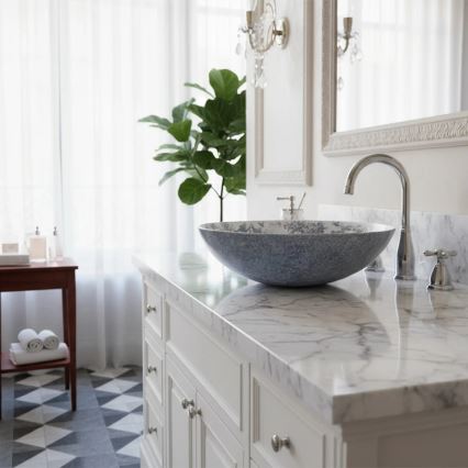 REA-U3608 - Lavabo da appoggio JULIANA 40 cm ceramica/bianco/blu