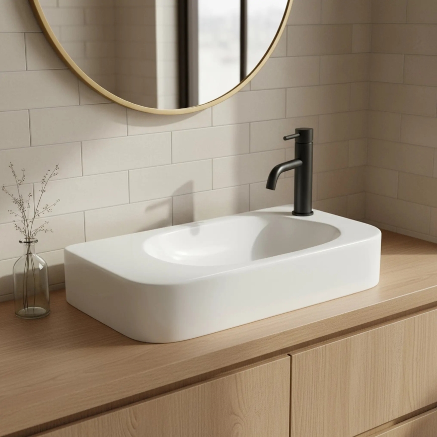 REA-U3610 - Lavabo da appoggio/sospeso ODETTA 25x51 cm in ceramica/bianco lucido