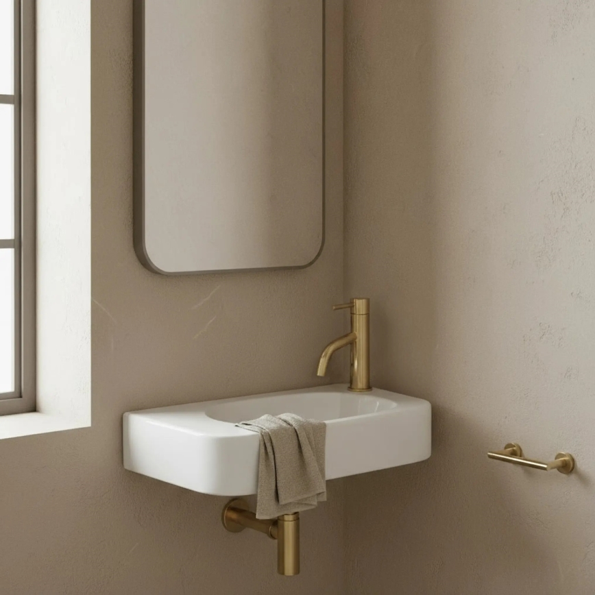 REA-U3610 - Lavabo da appoggio/sospeso ODETTA 25x51 cm in ceramica/bianco lucido