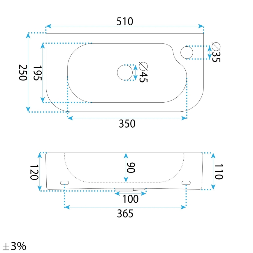 REA-U3610 - Lavabo da appoggio/sospeso ODETTA 25x51 cm in ceramica/bianco lucido