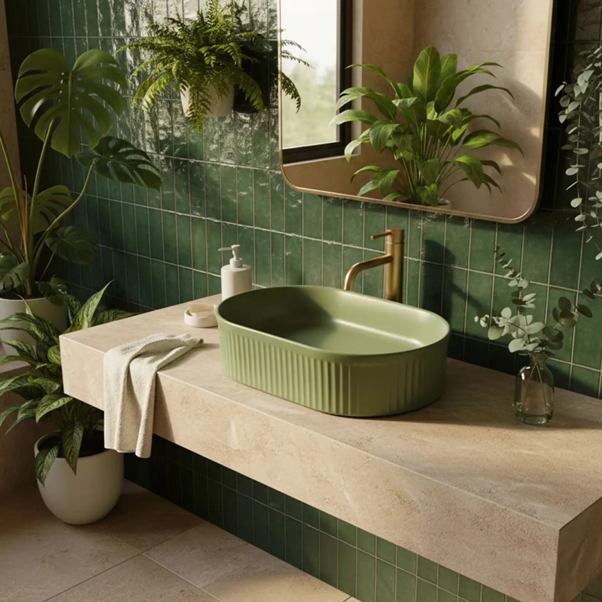 REA-U3612 - Lavabo da appoggio VANDA 31x49 cm ceramica/verde