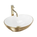 REA-U3697 - Lavabo da appoggio SOFIA 34,5x41 cm ceramica/bianco/oro spazzolato