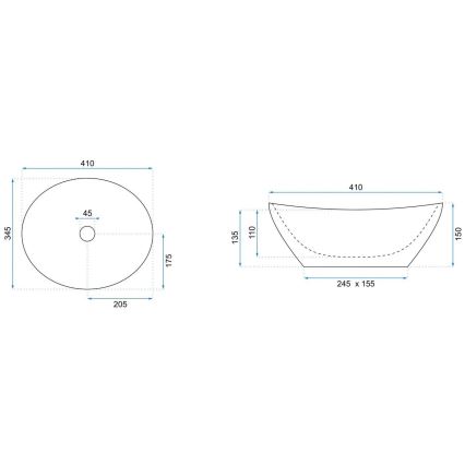 REA-U3697 - Lavabo da appoggio SOFIA 34,5x41 cm ceramica/bianco/oro spazzolato