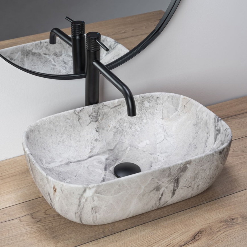 REA-U3800 - Lavabo da appoggio LIVIA 33,5x46,5 cm ceramica/grigio/effetto pietra