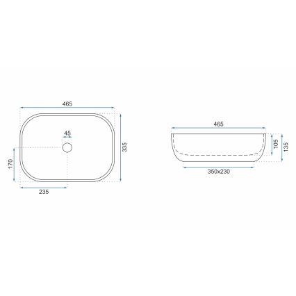 REA-U3800 - Lavabo da appoggio LIVIA 33,5x46,5 cm ceramica/grigio/effetto pietra