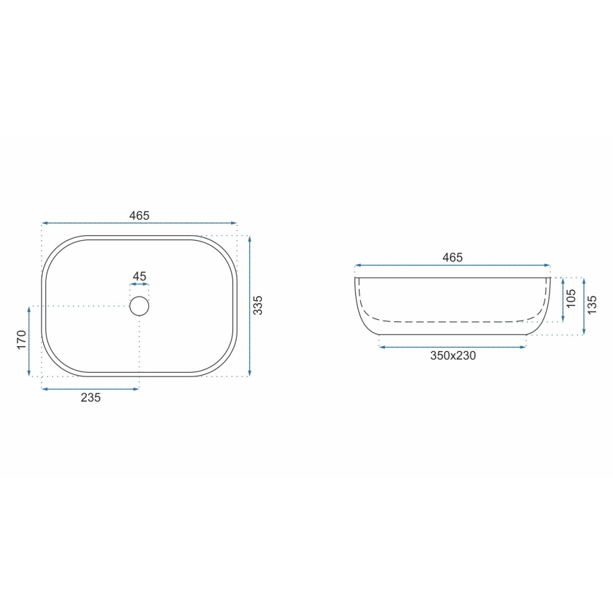 REA-U3800 - Lavabo da appoggio LIVIA 33,5x46,5 cm ceramica/grigio/effetto pietra