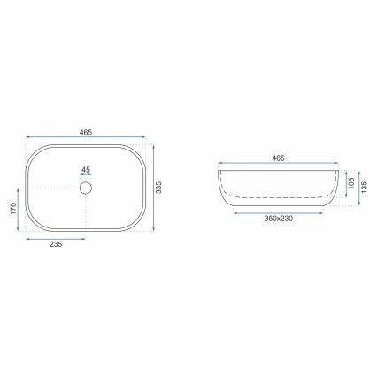 REA-U3801 - Lavabo da appoggio LIVIA 33,5x46,5 cm ceramica/grigio/effetto pietra