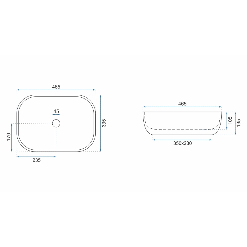 REA-U3801 - Lavabo da appoggio LIVIA 33,5x46,5 cm ceramica/grigio/effetto pietra