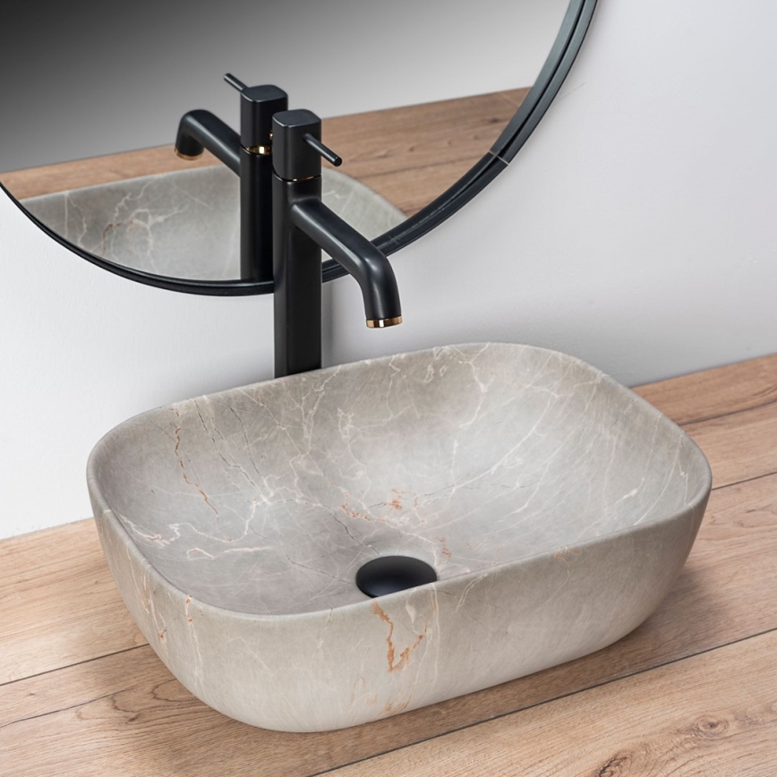REA-U3802 - Lavabo da appoggio LIVIA 33,5x46,5 cm ceramica/grigio/effetto marmo