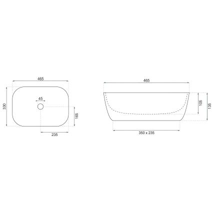 REA-U4001 - Lavabo da appoggio BELINDA 33,5x46,5 cm ceramica/bianco opaco