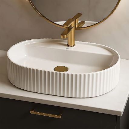 REA-U4002 - Lavabo da appoggio MARCELA 37x60 cm in ceramica, bianco lucido