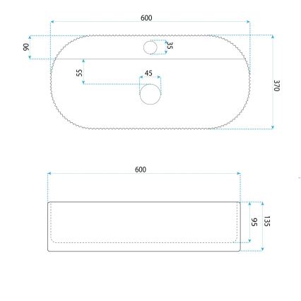 REA-U4002 - Lavabo da appoggio MARCELA 37x60 cm in ceramica, bianco lucido