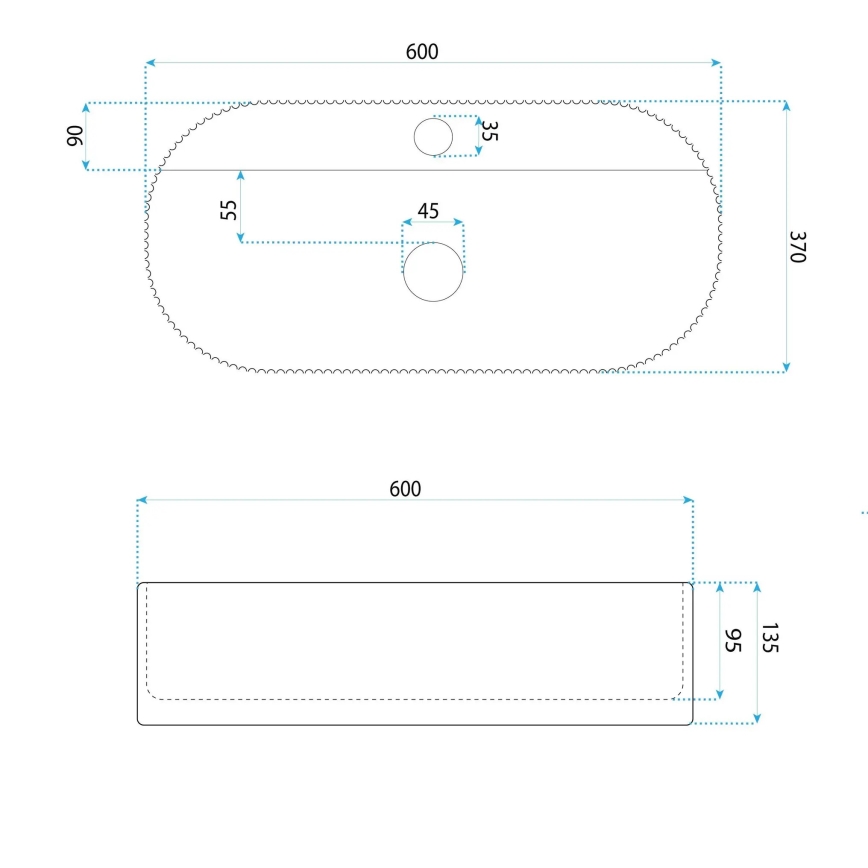 REA-U4002 - Lavabo da appoggio MARCELA 37x60 cm in ceramica, bianco lucido
