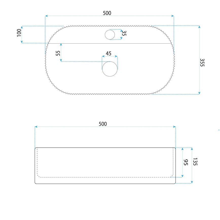 REA-U4003 - Lavabo da appoggio MARCELA 35,5x50 cm ceramica/bianco lucido