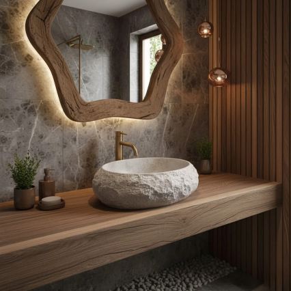 REA-U4332 - Lavabo da appoggio MIKA 38x50 cm beige/grigio/effetto pietra