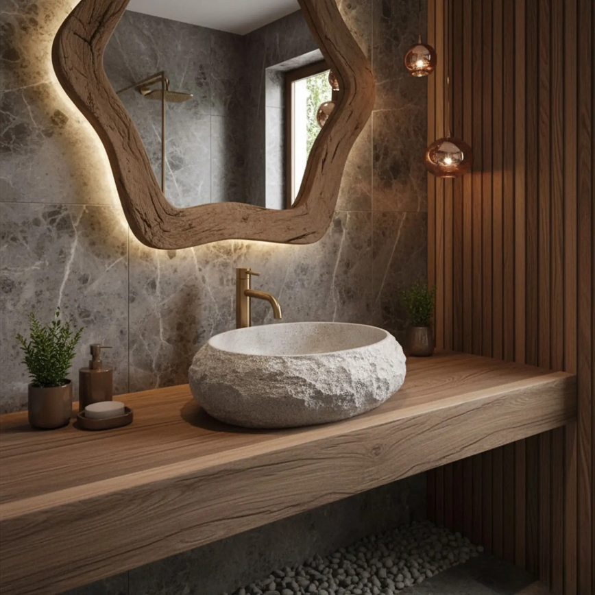 REA-U4332 - Lavabo da appoggio MIKA 38x50 cm beige/grigio/effetto pietra