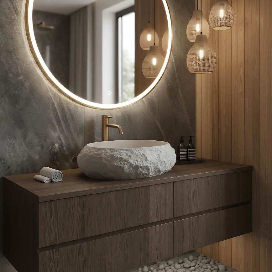 REA-U4332 - Lavabo da appoggio MIKA 38x50 cm beige/grigio/effetto pietra