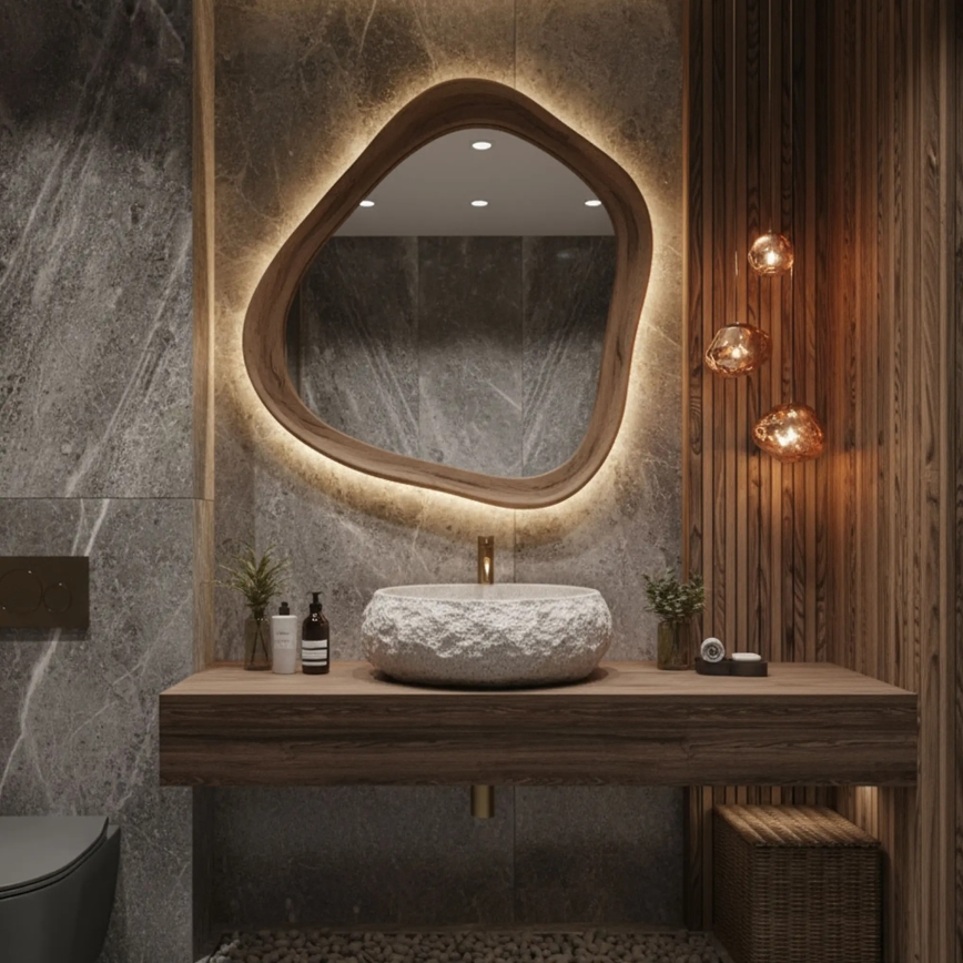 REA-U4332 - Lavabo da appoggio MIKA 38x50 cm beige/grigio/effetto pietra