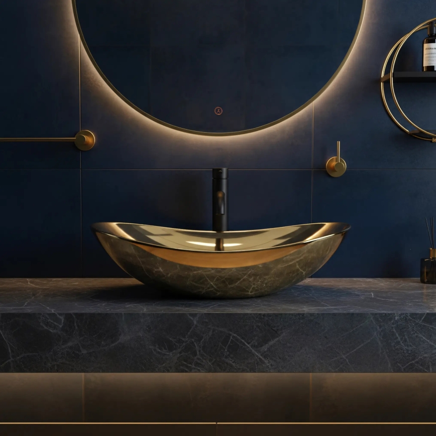 REA-U4545 - Lavabo da appoggio ROYAL 36x60,5 cm ceramica/oro