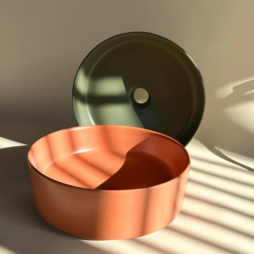 REA-U4567 - Lavabo da appoggio SAMI Ø 37 cm ceramica/verde opaco