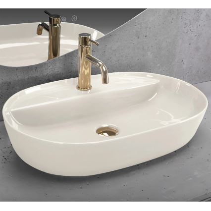 REA-U4589 - Lavabo da appoggio AURA 41x61 cm ceramica/crema lucida