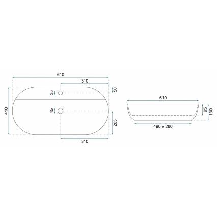 REA-U4589 - Lavabo da appoggio AURA 41x61 cm ceramica/crema lucida