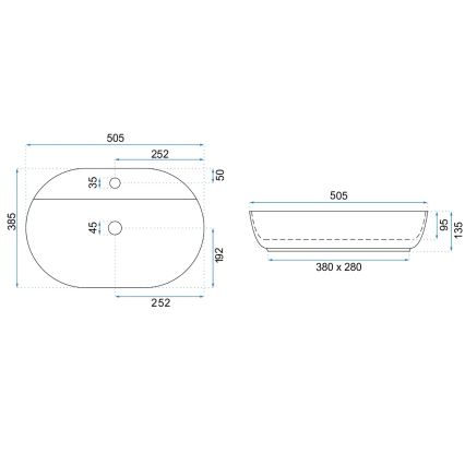 REA-U4620 - Lavabo da appoggio AURA 38,5x50,5 cm ceramica/bianco lucido