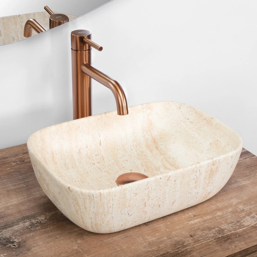REA-U4700 - Lavabo da appoggio BELINDA MINI  25x36 cm ceramica/beige/effetto pietra