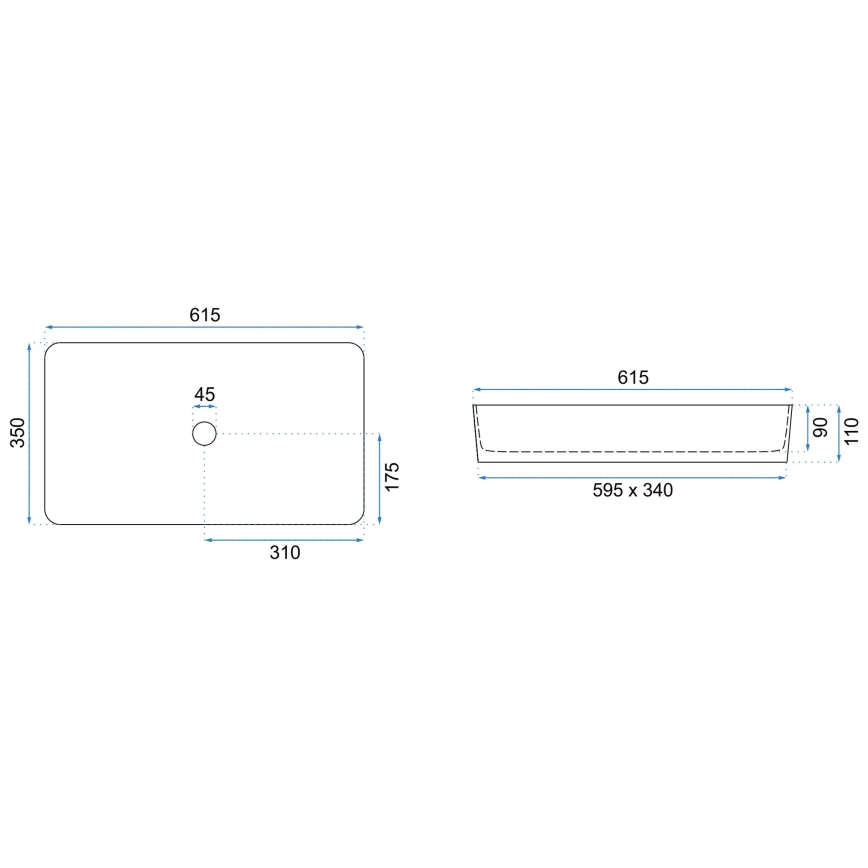 REA-U4800 - Lavabo da appoggio DENIS 35x61,5 cm ceramica/bianco lucido