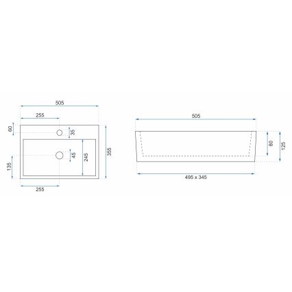 REA-U5000 - Lavabo da appoggio VALERIA 35,5x50,5 cm ceramica/bianco lucido