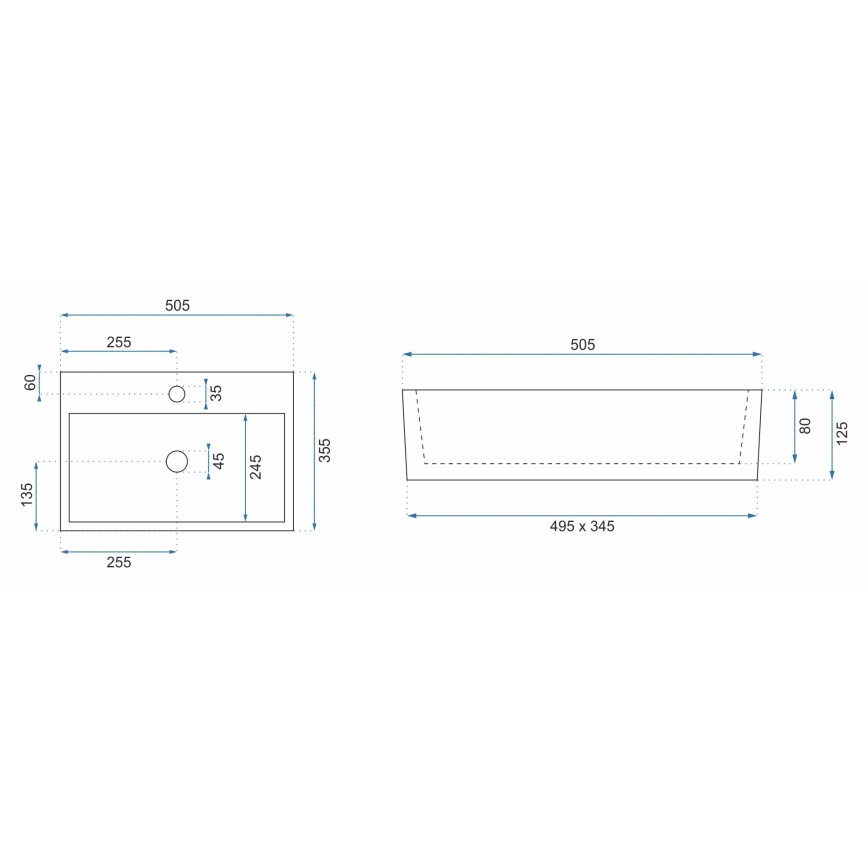 REA-U5000 - Lavabo da appoggio VALERIA 35,5x50,5 cm ceramica/bianco lucido