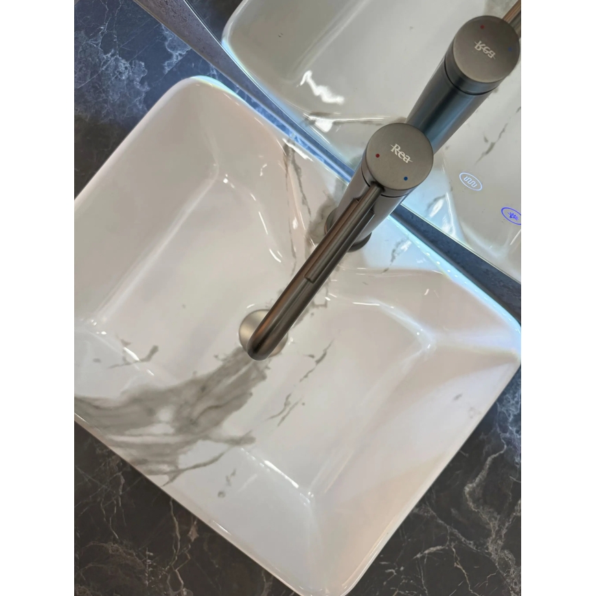 REA-U5052 - Lavabo da appoggio KELLY 38x49 cm ceramica/bianco/effetto marmo