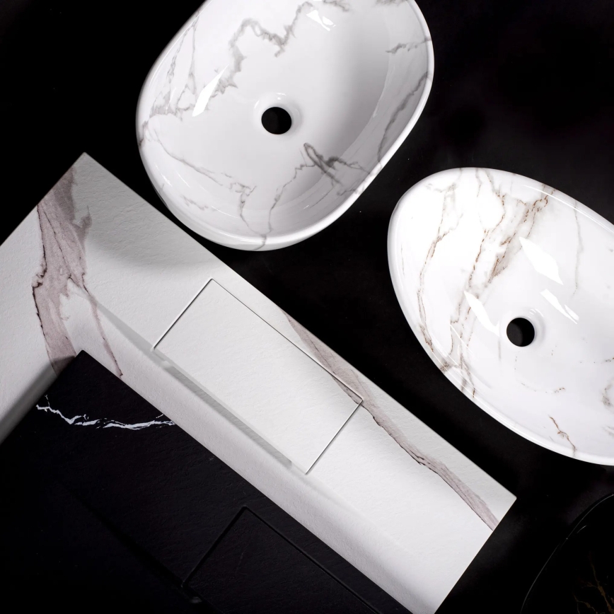 REA-U5052 - Lavabo da appoggio KELLY 38x49 cm ceramica/bianco/effetto marmo