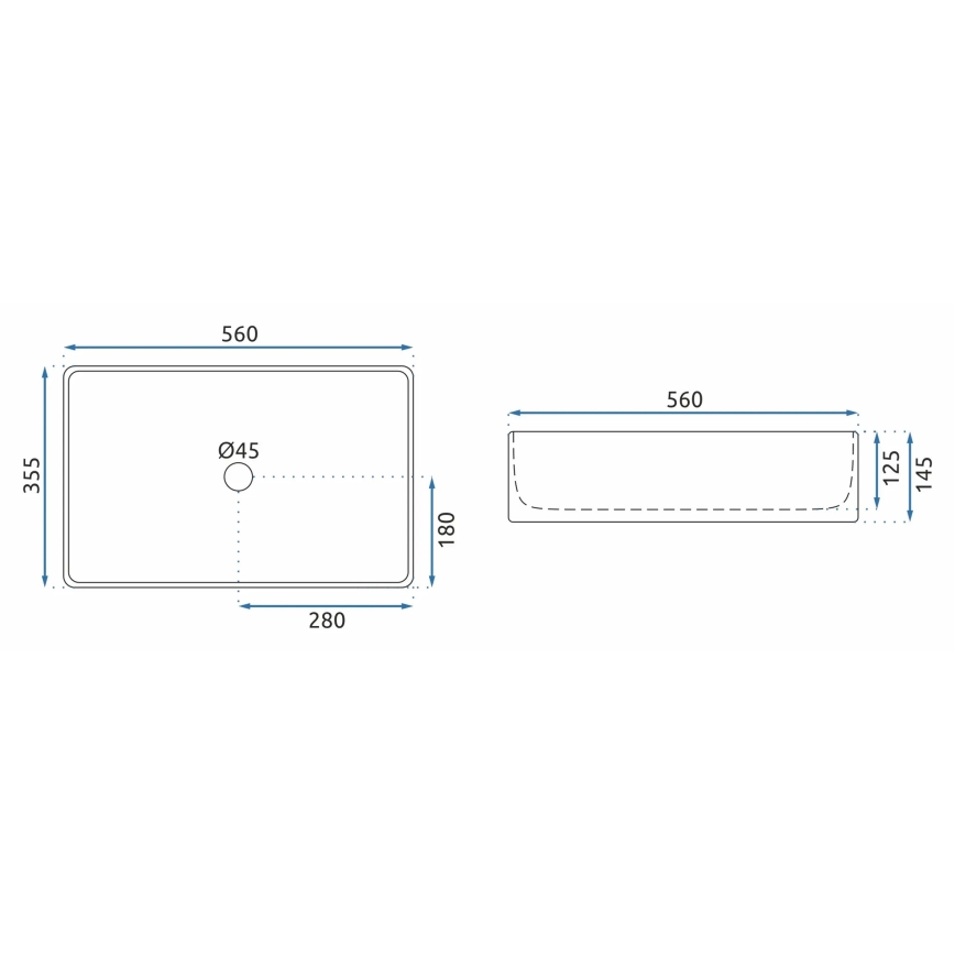 REA-U5055 - Lavabo da appoggio BERTA 35,5x56 cm ceramica/bianco lucido