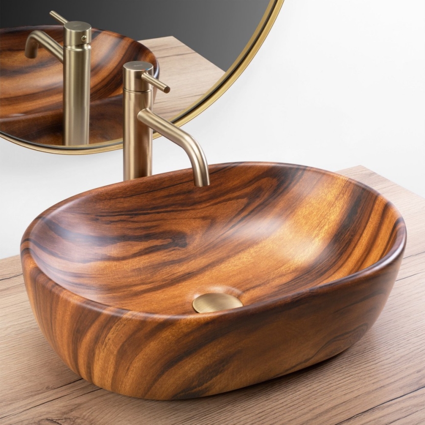 REA-U5060 - Lavabo da appoggio AMELIA 34,5x48 cm ceramica/effetto legno