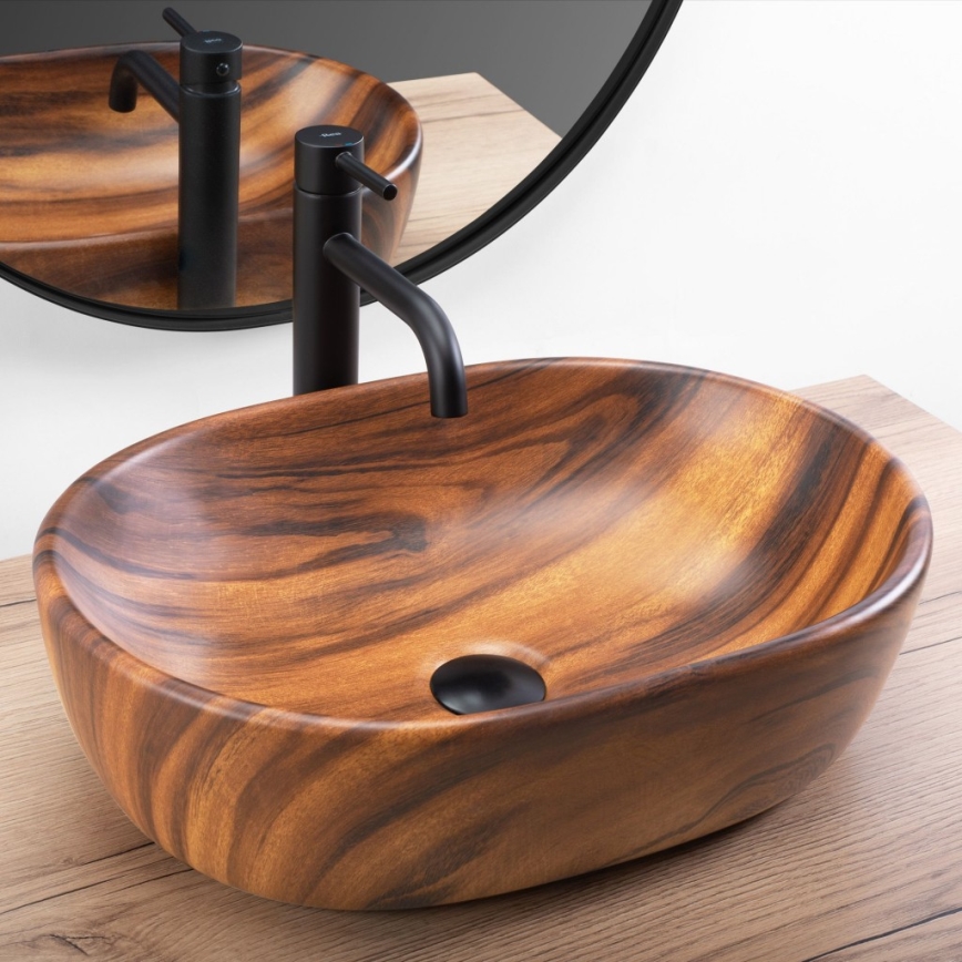 REA-U5060 - Lavabo da appoggio AMELIA 34,5x48 cm ceramica/effetto legno