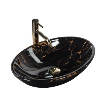 REA-U5067 - Lavabo da appoggio PAMELA 33x53 cm in ceramica, nero effetto pietra