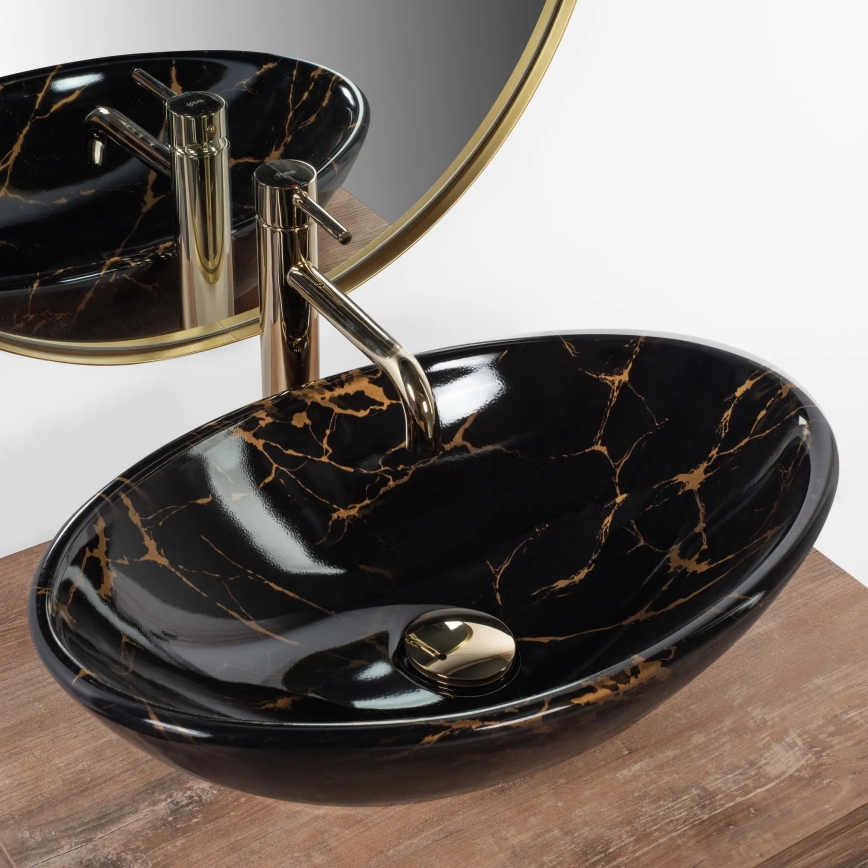 REA-U5067 - Lavabo da appoggio PAMELA 33x53 cm in ceramica, nero effetto pietra