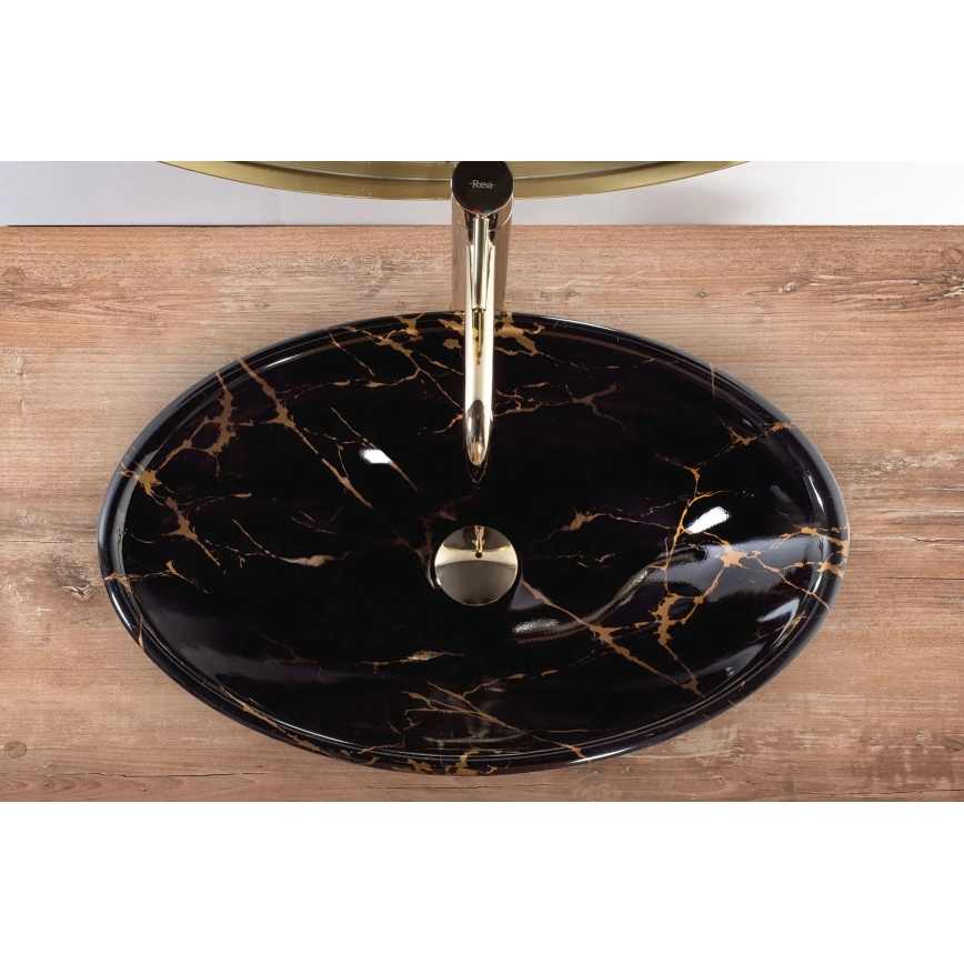 REA-U5067 - Lavabo da appoggio PAMELA 33x53 cm in ceramica, nero effetto pietra