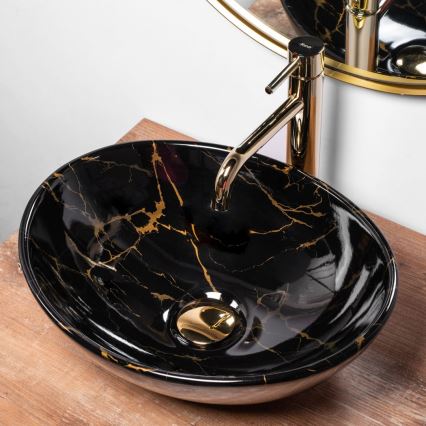 REA-U5611 - Lavabo da appoggio SOFIA 34,5x41 cm ceramica/nero/effetto marmo