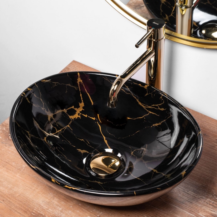 REA-U5611 - Lavabo da appoggio SOFIA 34,5x41 cm ceramica/nero/effetto marmo