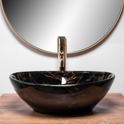 REA-U5611 - Lavabo da appoggio SOFIA 34,5x41 cm ceramica/nero/effetto marmo