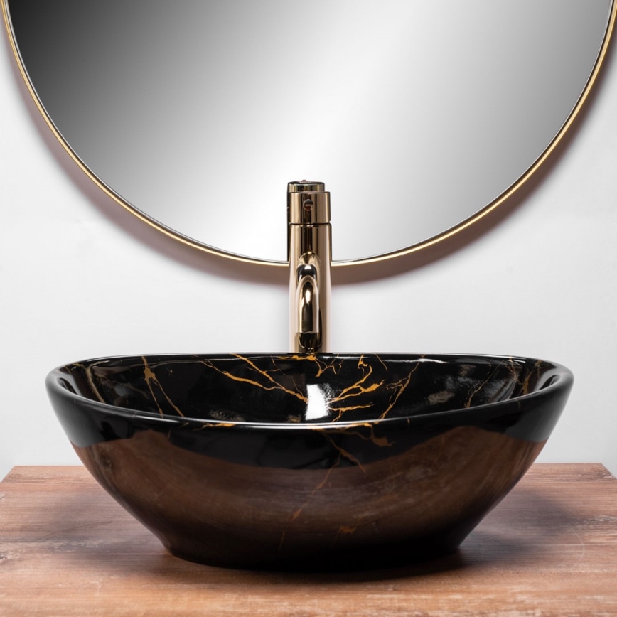 REA-U5611 - Lavabo da appoggio SOFIA 34,5x41 cm ceramica/nero/effetto marmo
